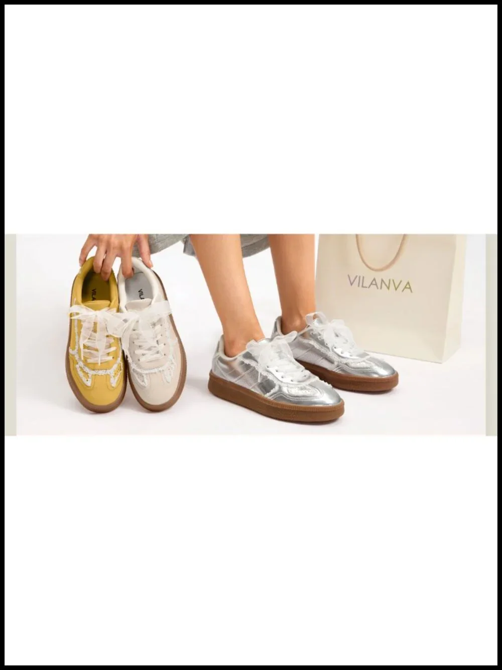 Women's Lace Detail Fashion Sneakers with Retro Gum Sole Comfortable Casual